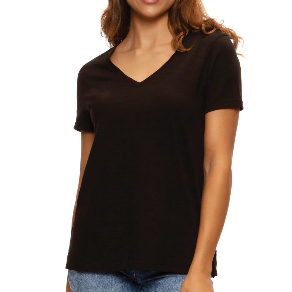 NWT Felina Women's Cozy Everyday Short Sleeve V-Neck T Shirt Size S $35 2HL21